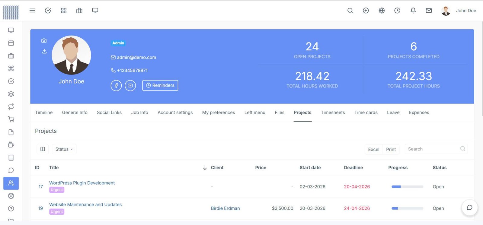 Team Member Projects Details
